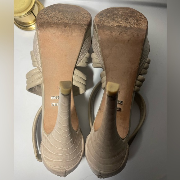 Herve Leger wome’s sandals strappy heels platform beige leather snakeakin sz 38 - Picture 9 of 12